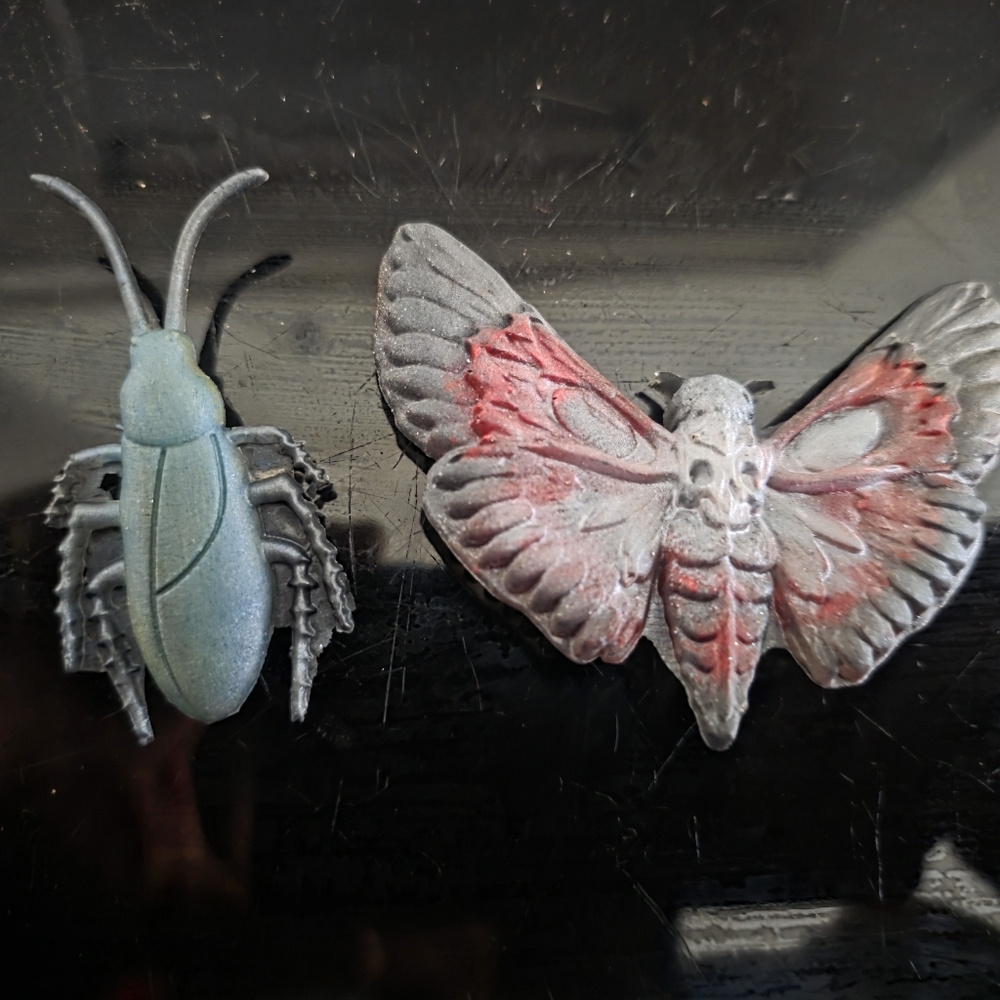 Lot Of 2 Resin Handmade Brooches, Beetle & Obsidian Moth